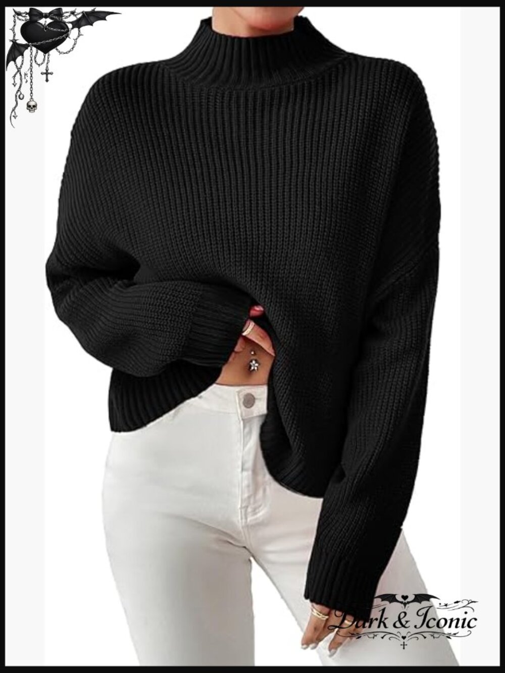 Cropped Mock Neck Sweater Ribbed Knit Pullover Lightweight Loose Fit